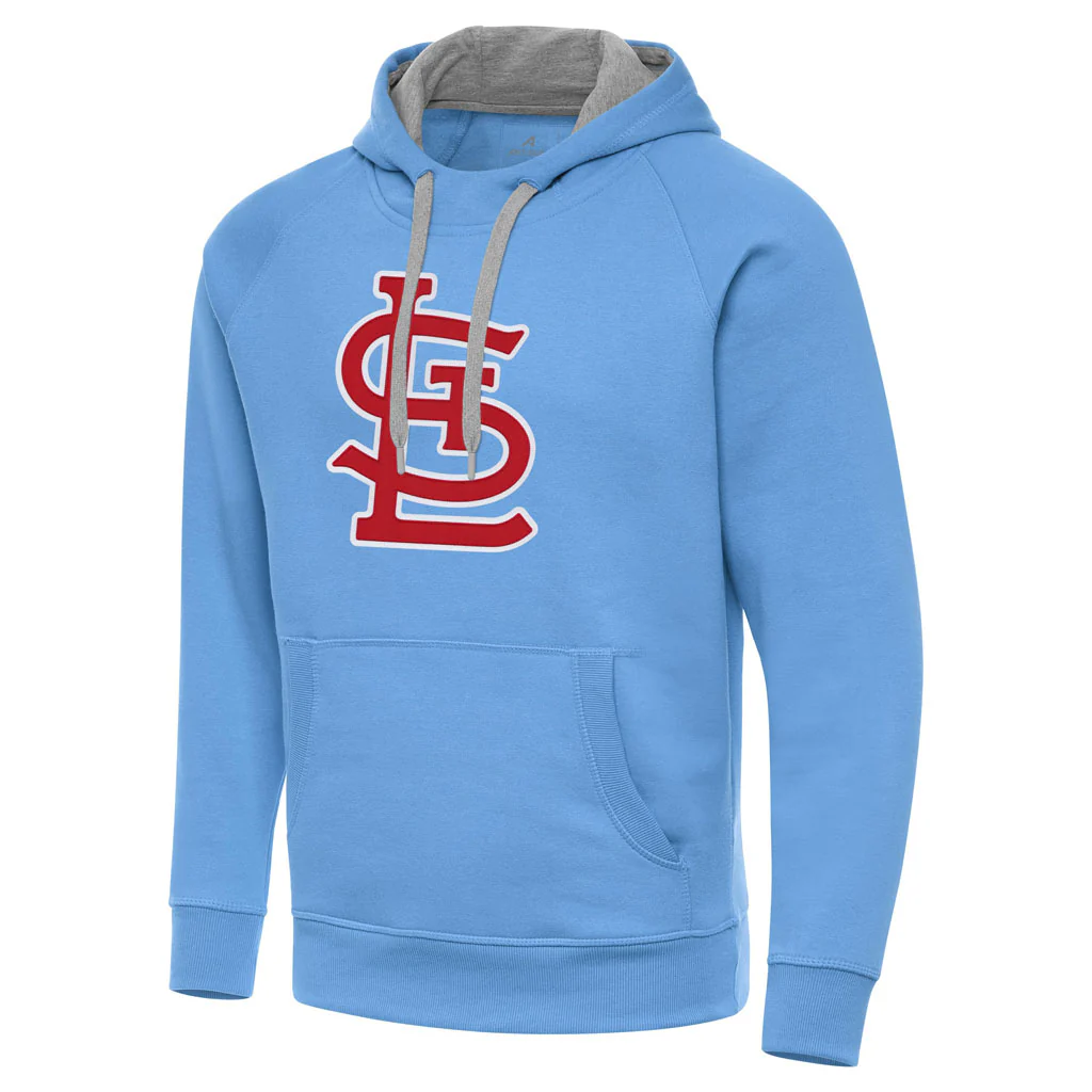 MLB St. Louis Cardinals Antigua Full Front Victory Pullover Hoodie - Light Blue