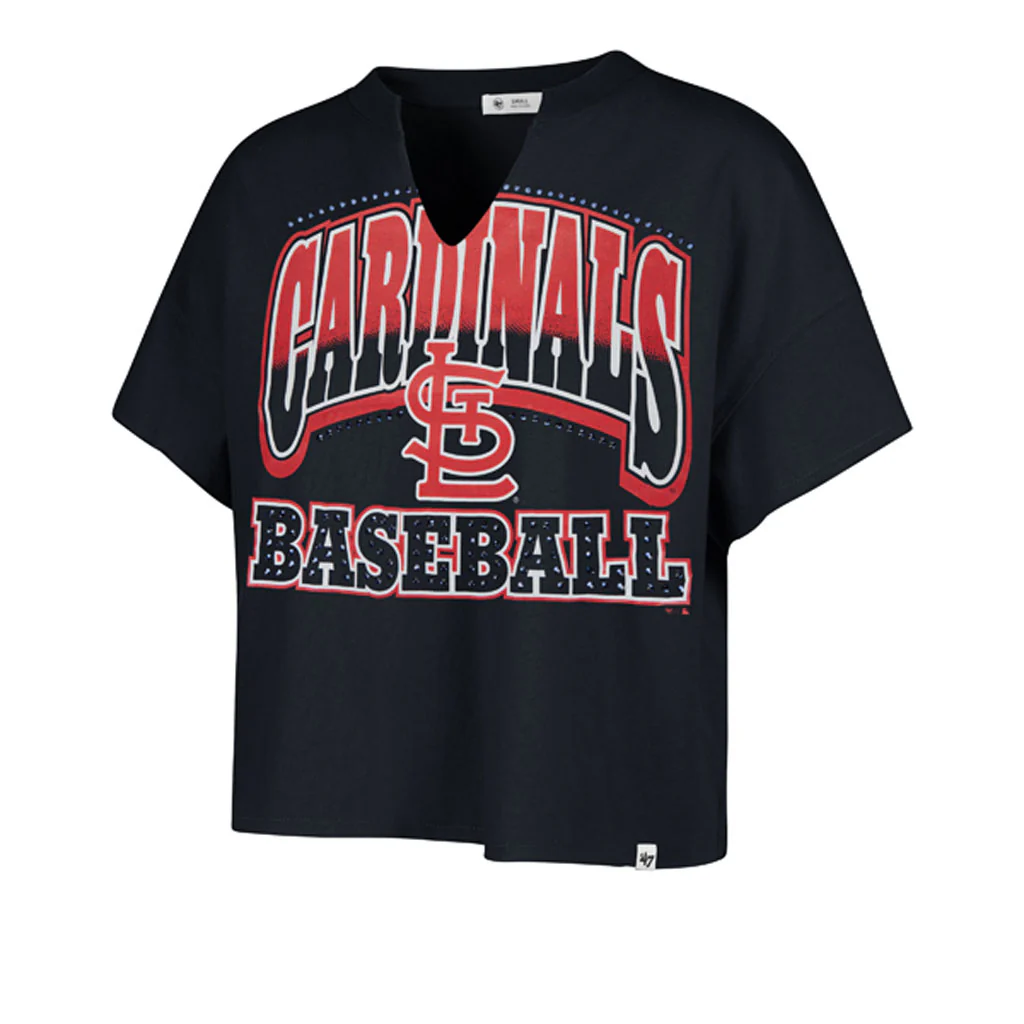 MLB St. Louis Cardinals Women's '47 Win Big Notch Crop Top T-Shirt - Navy