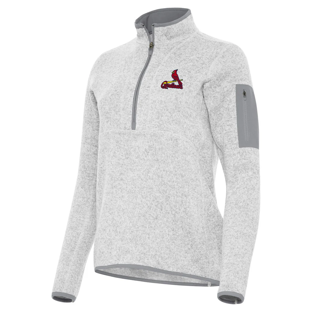 MLB St. Louis Cardinals Women's Antigua Fortune 1/2 Zip Pullover Jacket - Light gray