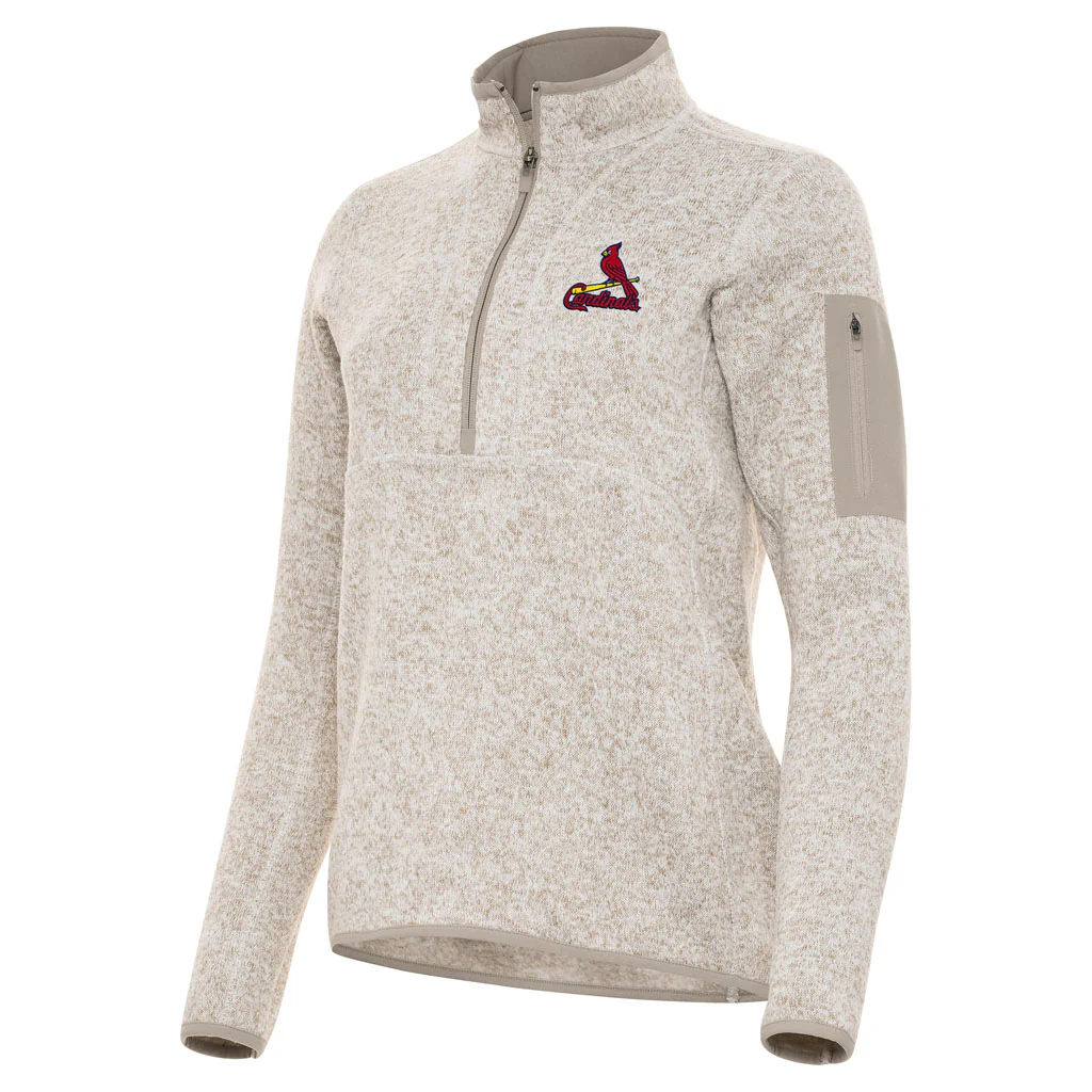 MLB St. Louis Cardinals Women's Antigua Fortune 1/2 Zip Pullover Jacket - Stone