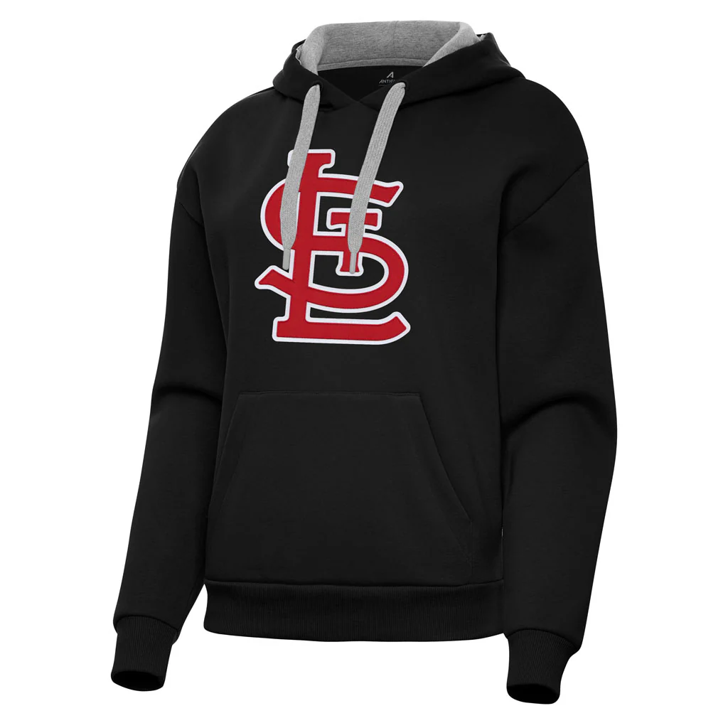 MLB St. Louis Cardinals Women's Antigua Full Front Victory Pullover Hoodie - Black