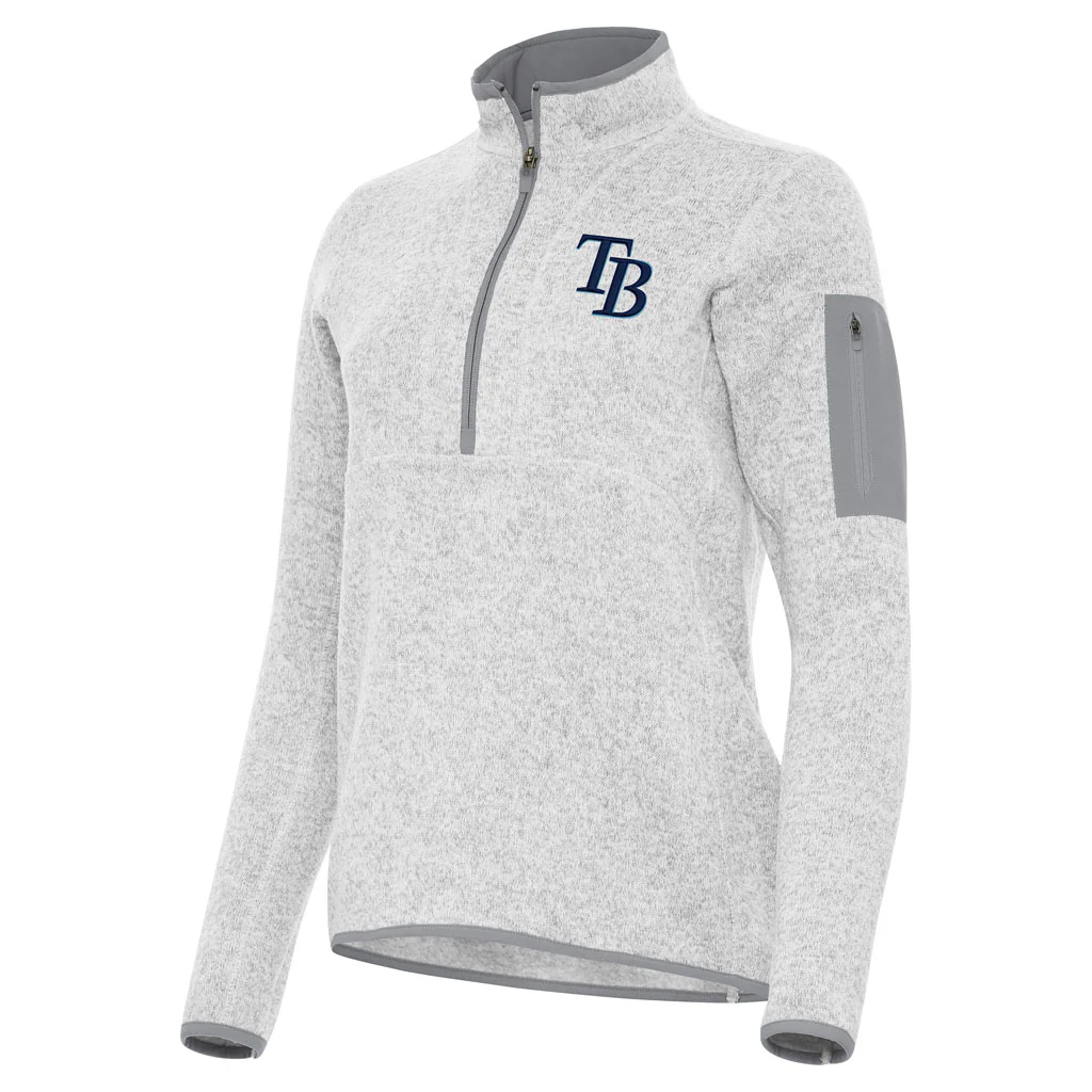 MLB Tampa Bay Rays Women's Antigua Fortune 1/2 Zip Pullover Jacket - Light gray