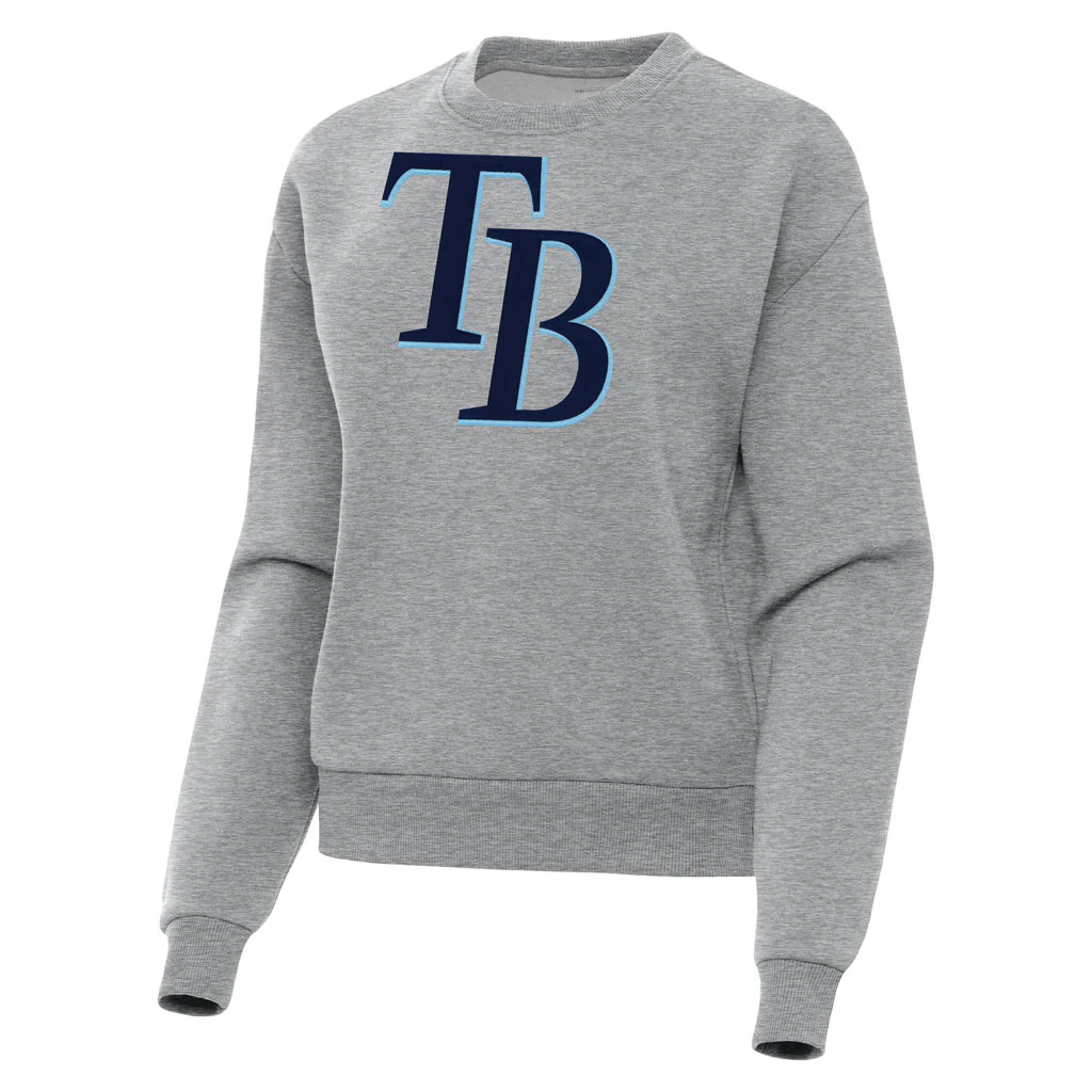 MLB Tampa Bay Rays Women's Antigua Full Front Victory Crewneck Sweater - Heather gray