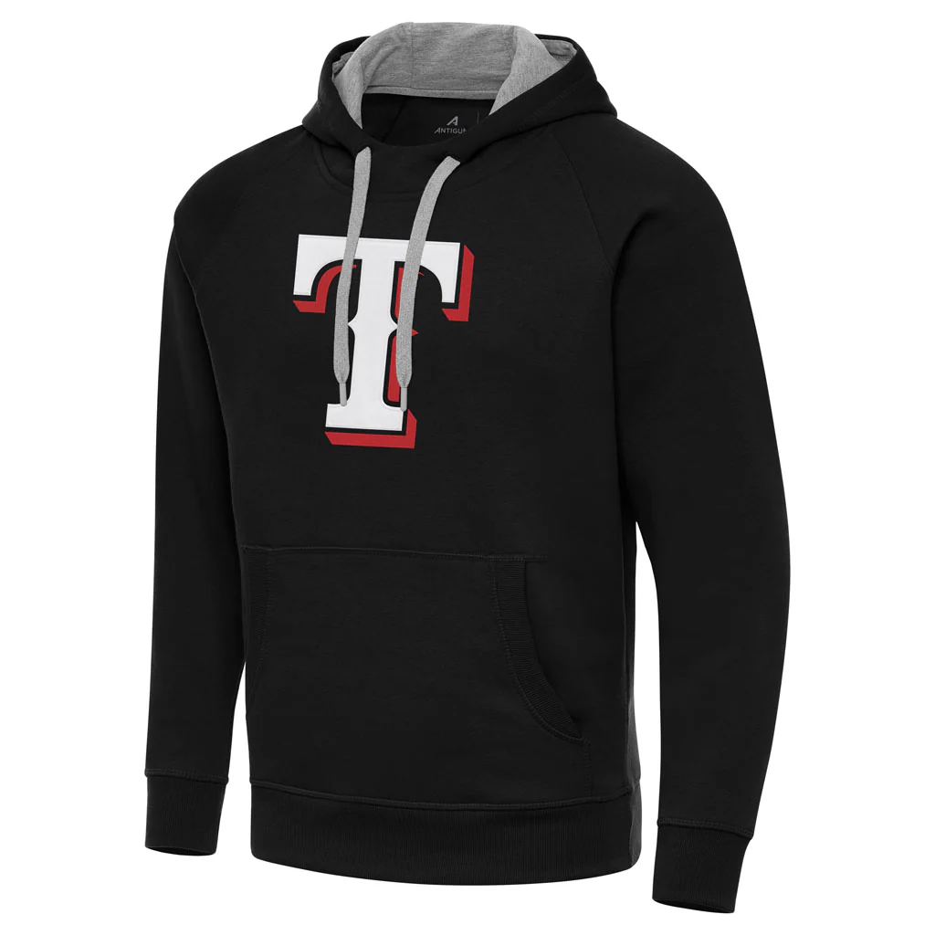 MLB Texas Rangers Antigua Full Front Victory Pullover Hoodie - Black