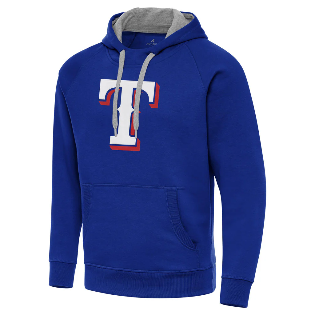 MLB Texas Rangers Antigua Full Front Victory Pullover Hoodie - Blue
