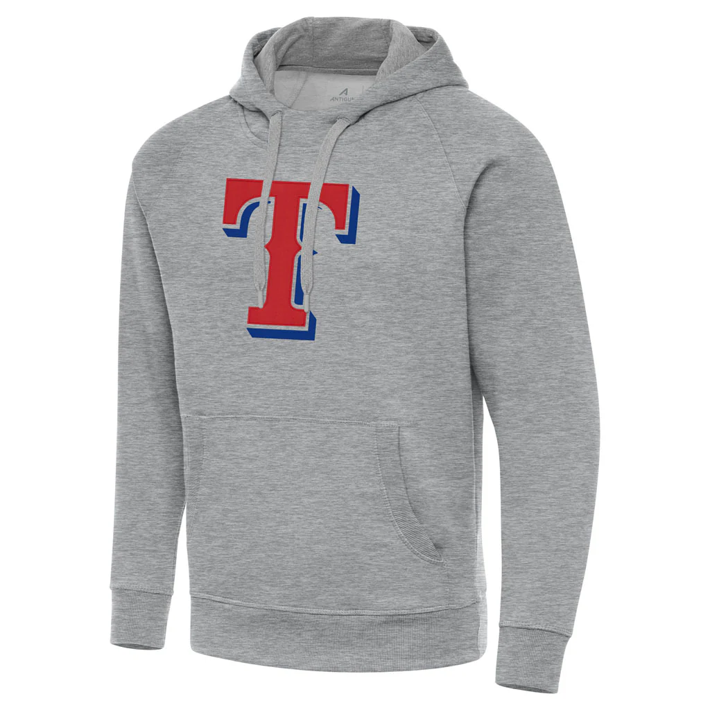 MLB Texas Rangers Antigua Full Front Victory Pullover Hoodie - Heather gray