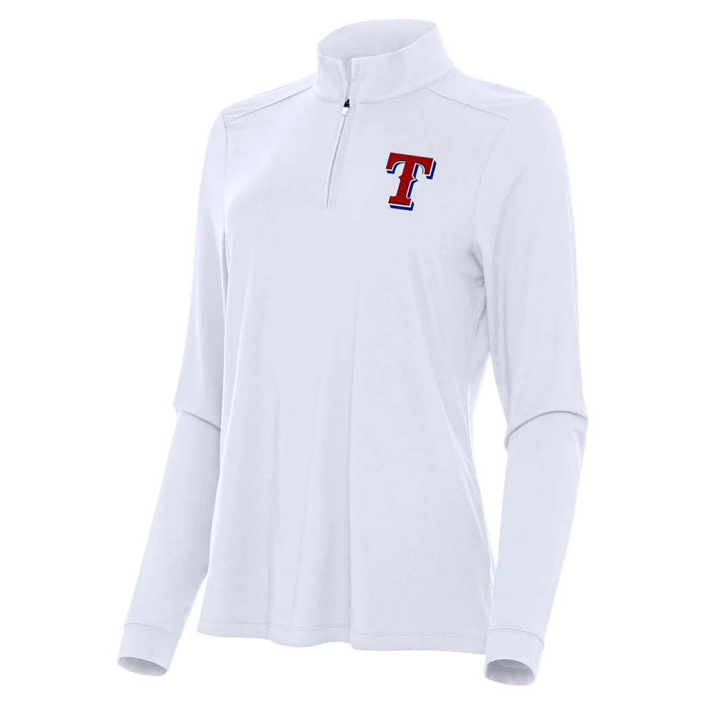 MLB Texas Rangers Women's Antigua Intent 1/4 Zip Pullover Jacket - White