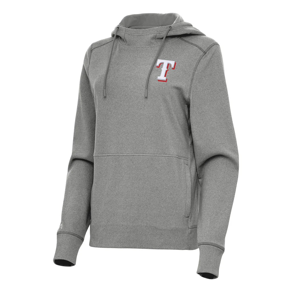 MLB Texas Rangers Women's Antigua Justice Pullover Hoodie - Heather black