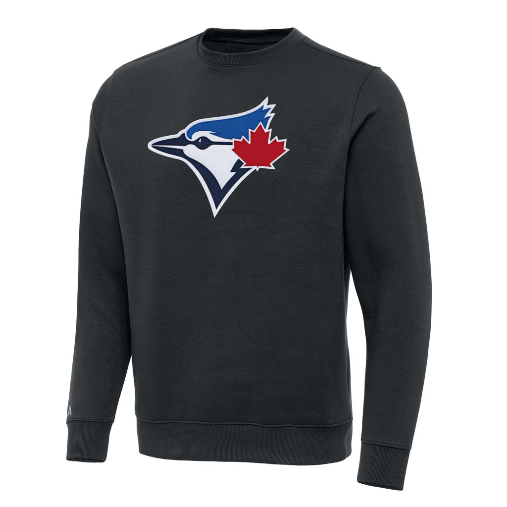 MLB Toronto Blue Jays Antigua Full Front Victory Crewneck Sweater - Charcoal