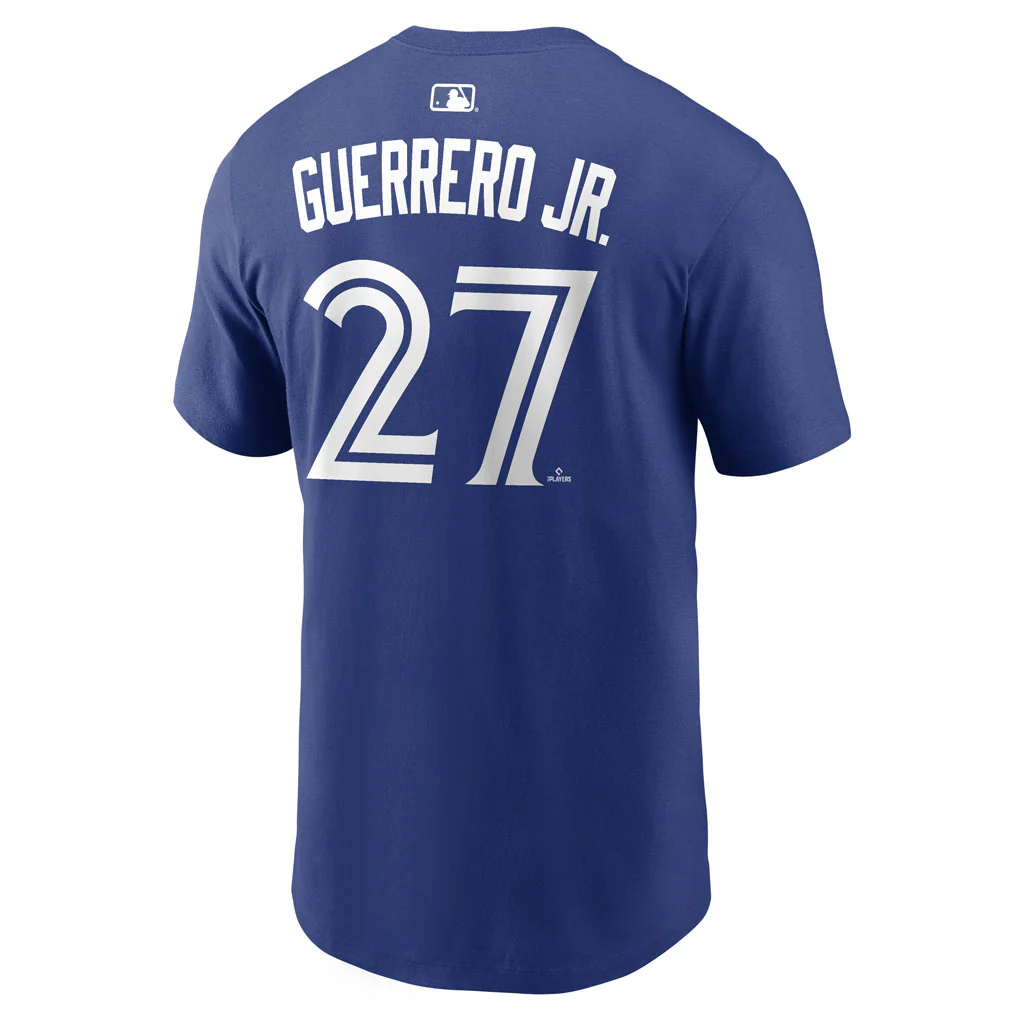 MLB Toronto Blue Jays Vladimir Guerrero Jr. Nike Home Name & Number T-Shirt - Blue - Image 3
