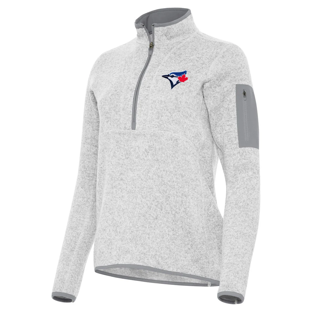 MLB Toronto Blue Jays Women's Antigua Fortune 1/2 Zip Pullover Jacket - Light gray