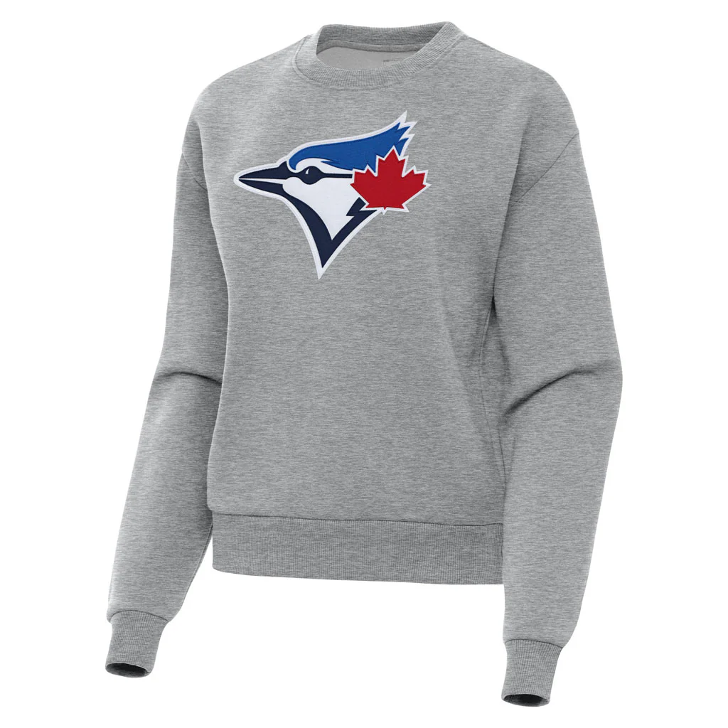 MLB Toronto Blue Jays Women's Antigua Full Front Victory Crewneck Sweater - Heather gray
