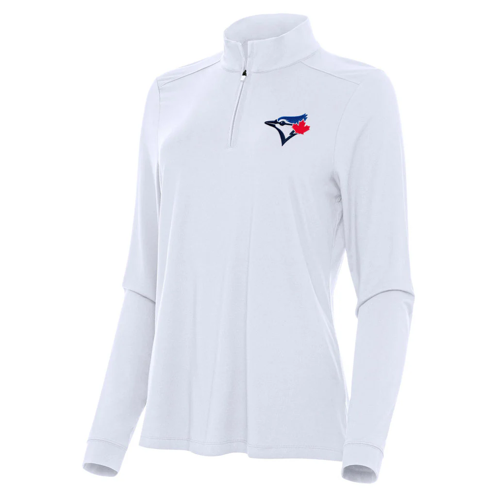 MLB Toronto Blue Jays Women's Antigua Intent 1/4 Zip Pullover Jacket - White