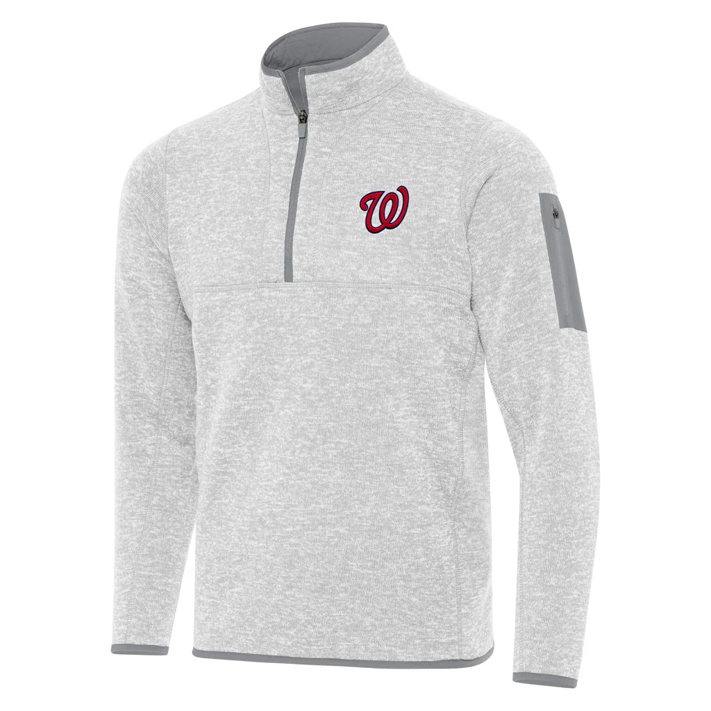 MLB Washington Nationals Antigua Fortune 1/4 Zip Pullover Jacket - Light gray