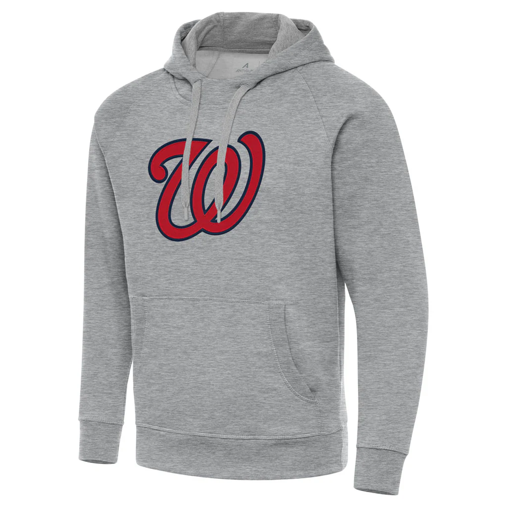 MLB Washington Nationals Antigua Full Front Victory Pullover Hoodie - Heather gray