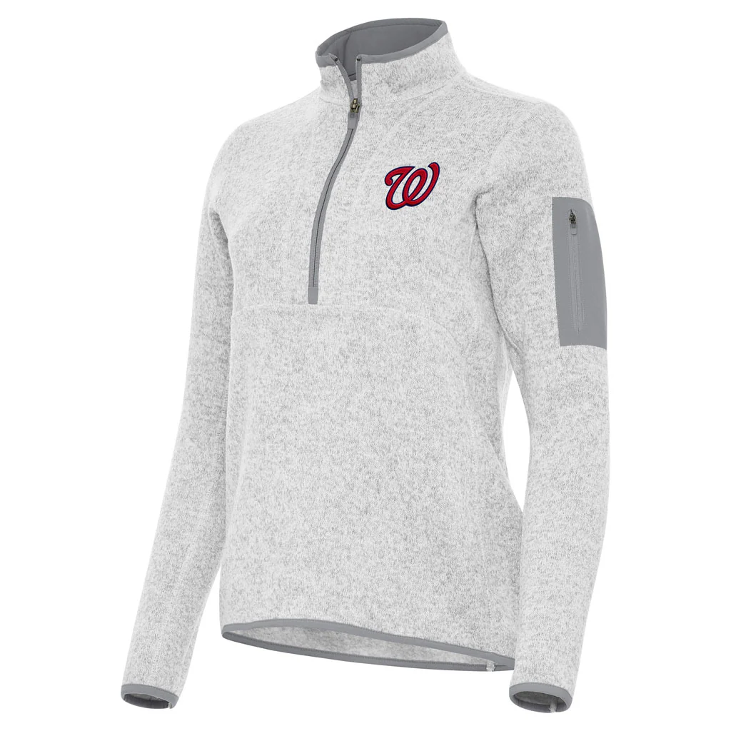 MLB Washington Nationals Women's Antigua Fortune 1/2 Zip Pullover Jacket - Light gray