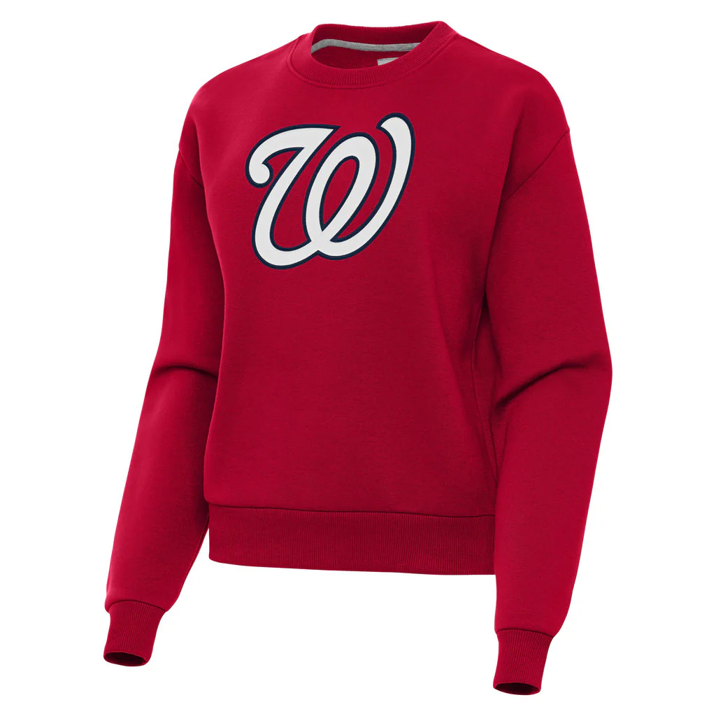 MLB Washington Nationals Women's Antigua Full Front Victory Crewneck Sweater - Red
