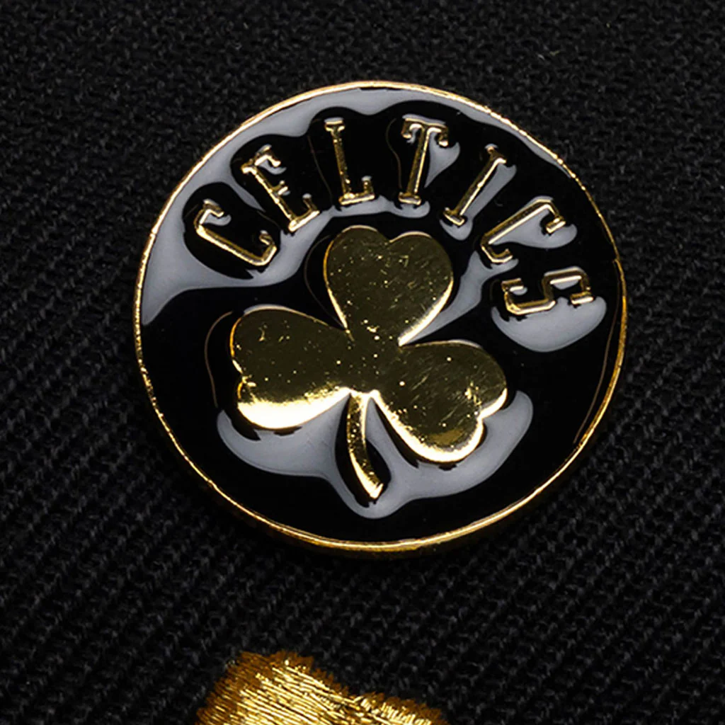 NBA Boston Celtics Mitchell & Ness Pinned Gold Pro Snapback Hat - Black - Image 3