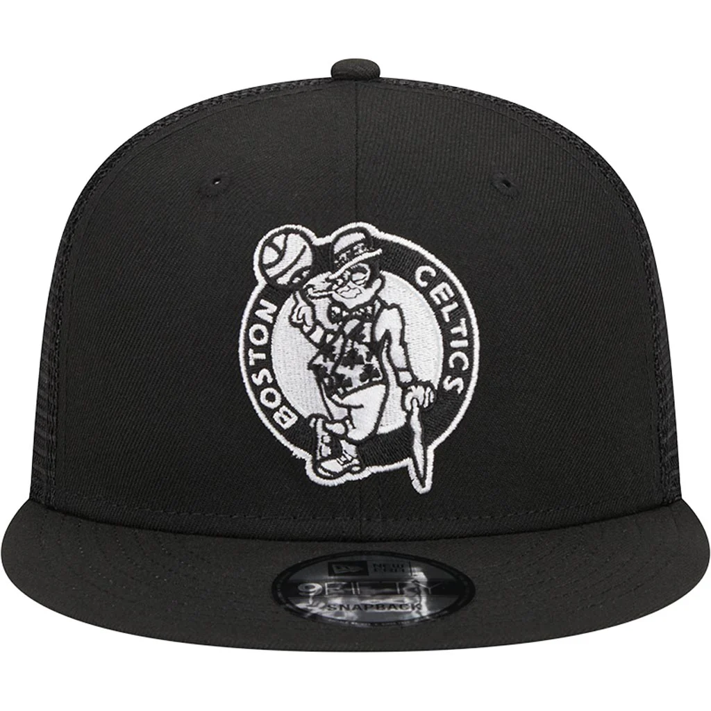 NBA Boston Celtics New Era Black & White 9FIFTY Snapback Trucker Hat - Black - Image 3