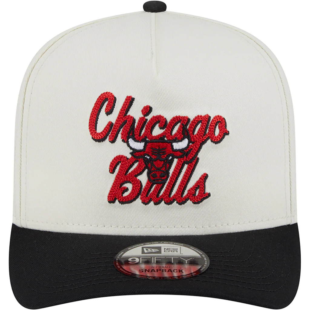 NBA Chicago Bulls New Era Chainstitch Two-Tone 9FIFTY A-Frame Snapback Hat - Cream - Image 3