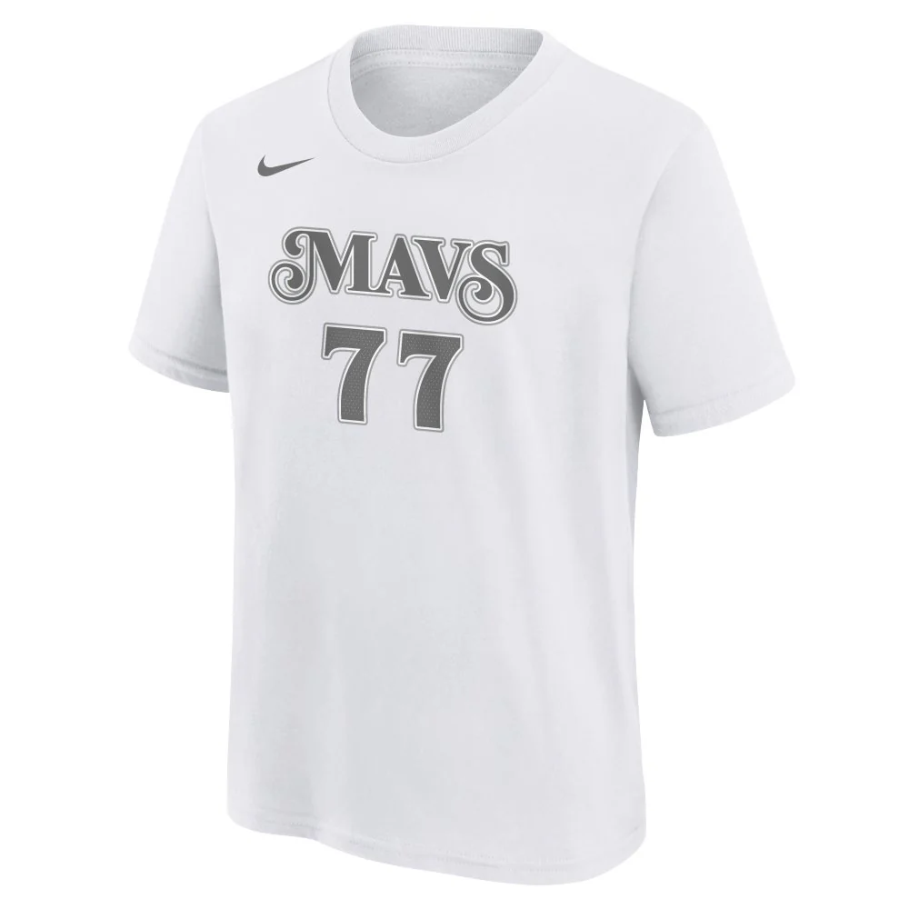 NBA Dallas Mavericks Luka Doncic Youth Nike City Edition 2024/25 Name & Number T-Shirt - White - Image 2