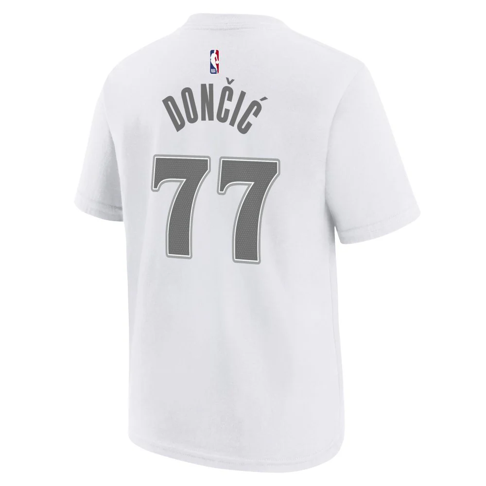 NBA Dallas Mavericks Luka Doncic Youth Nike City Edition 2024/25 Name & Number T-Shirt - White - Image 3