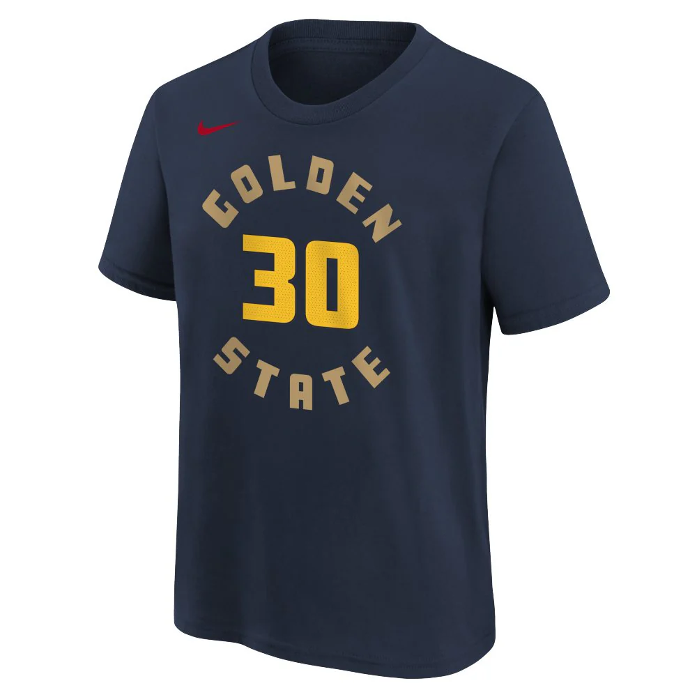 NBA Golden State Warriors Steph Curry Youth Nike City Edition 2024/25 Name & Number T-Shirt - Navy - Image 2