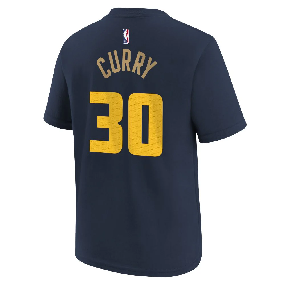 NBA Golden State Warriors Steph Curry Youth Nike City Edition 2024/25 Name & Number T-Shirt - Navy - Image 3