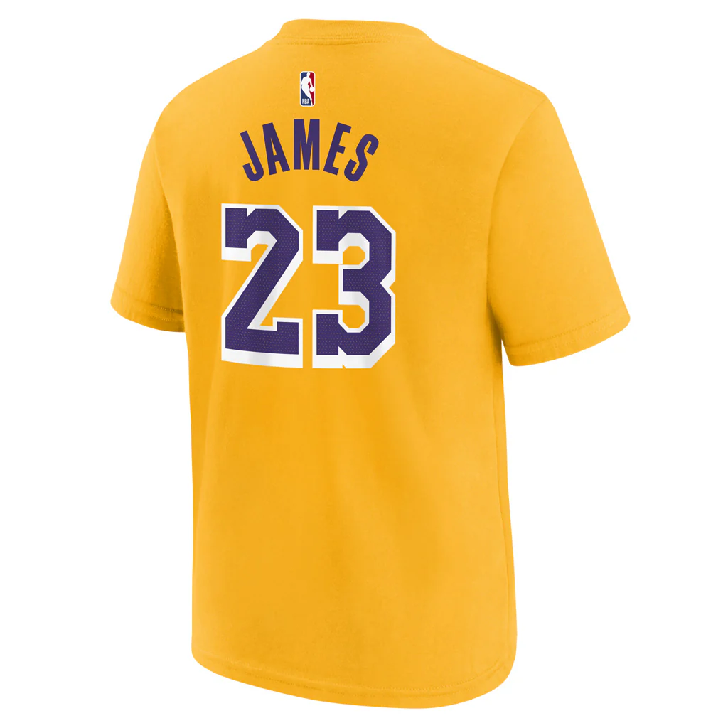 NBA Los Angeles Lakers Lebron James Youth #23 Nike Icon Name & Number T-Shirt - Image 3