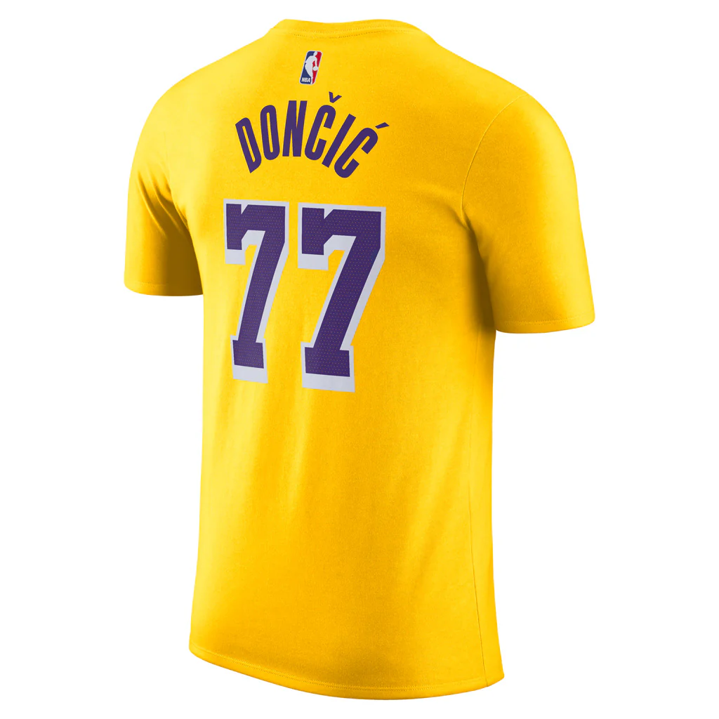 NBA Los Angeles Lakers Luka Don€�i€à Nike Icon Name & Number T-Shirt - Gold - Image 3