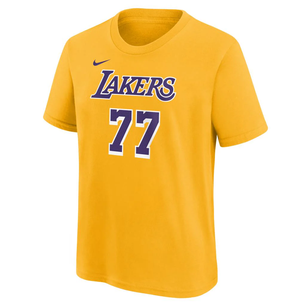 NBA Los Angeles Lakers Luka Doncic Youth Nike Icon Name & Number T-Shirt - Gold - Image 2