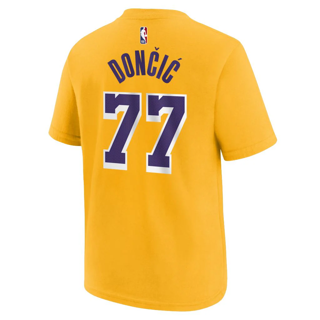 NBA Los Angeles Lakers Luka Doncic Youth Nike Icon Name & Number T-Shirt - Gold - Image 3