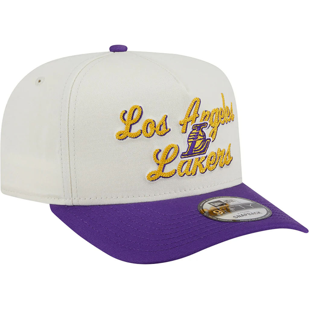 NBA Los Angeles Lakers New Era Chainstitch Two-Tone 9FIFTY A-Frame Snapback Hat - Cream - Image 2