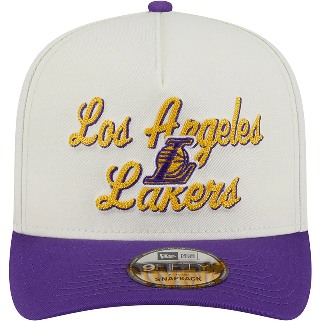 NBA Los Angeles Lakers New Era Chainstitch Two-Tone 9FIFTY A-Frame Snapback Hat - Cream - Image 3