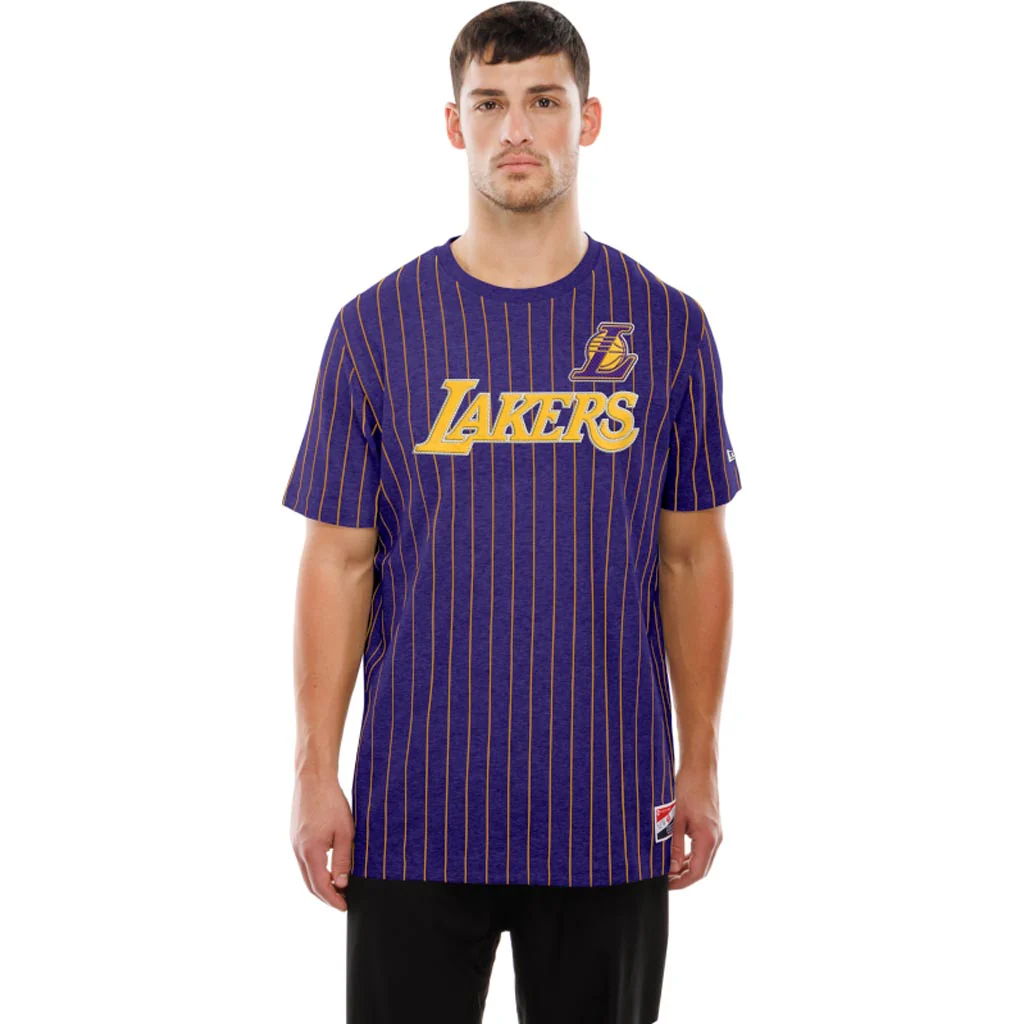 NBA Los Angeles Lakers New Era Pinstripe T-Shirt - Purple