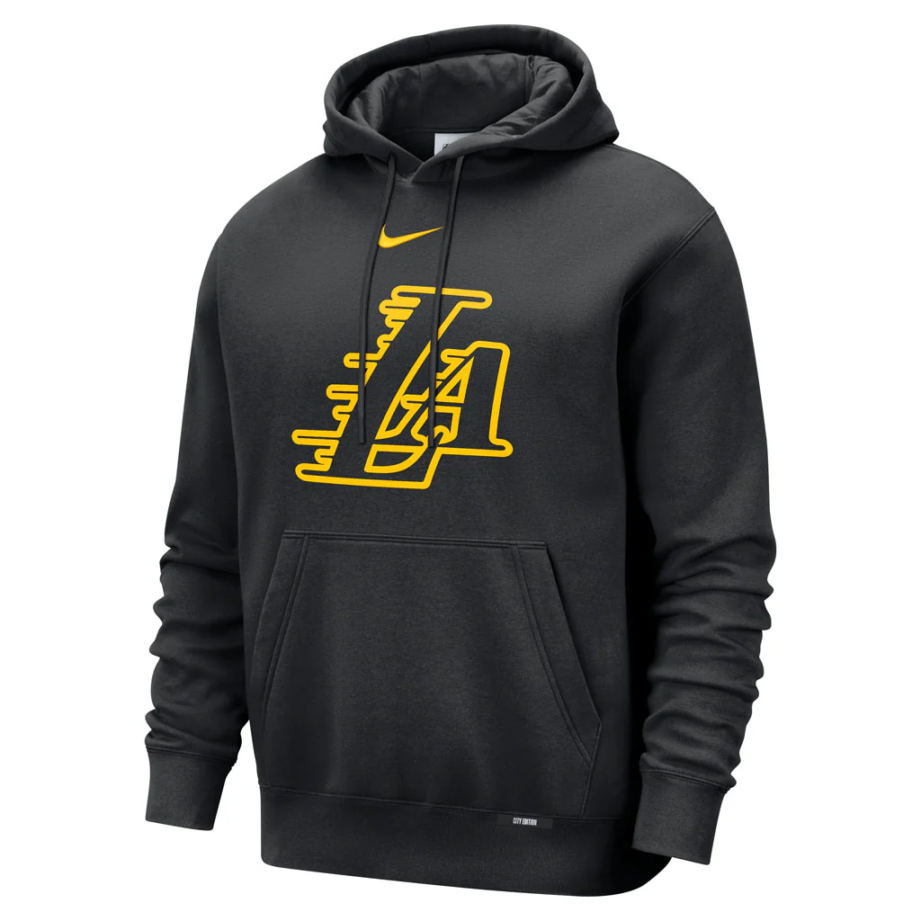 NBA Los Angeles Lakers Nike 2025-26 City Edition Logo Club Pullover Hoodie - Black - Image 2