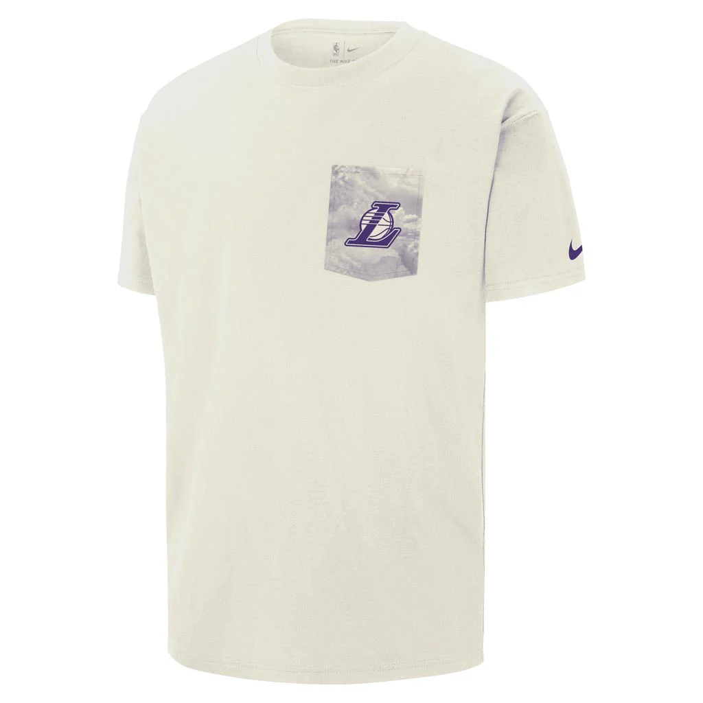 NBA Los Angeles Lakers Nike Courtside Pocket Max90 T-Shirt - White - Image 2