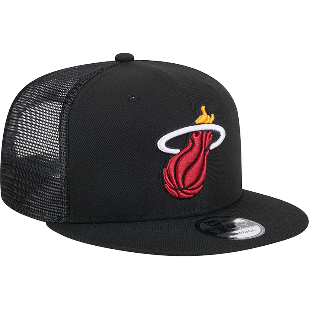 NBA Miami Heat New Era OTC Trucker 9FIFTY Snapback Hat - Black - Image 2