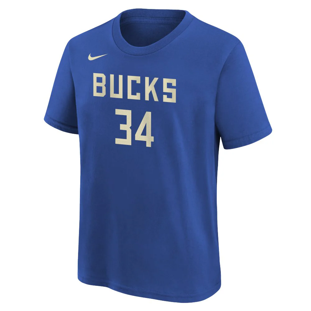 NBA Milwaukee Bucks Giannis Antetokounmpo Youth Nike City Edition 2024/25 Name & Number T-Shirt - Blue - Image 2