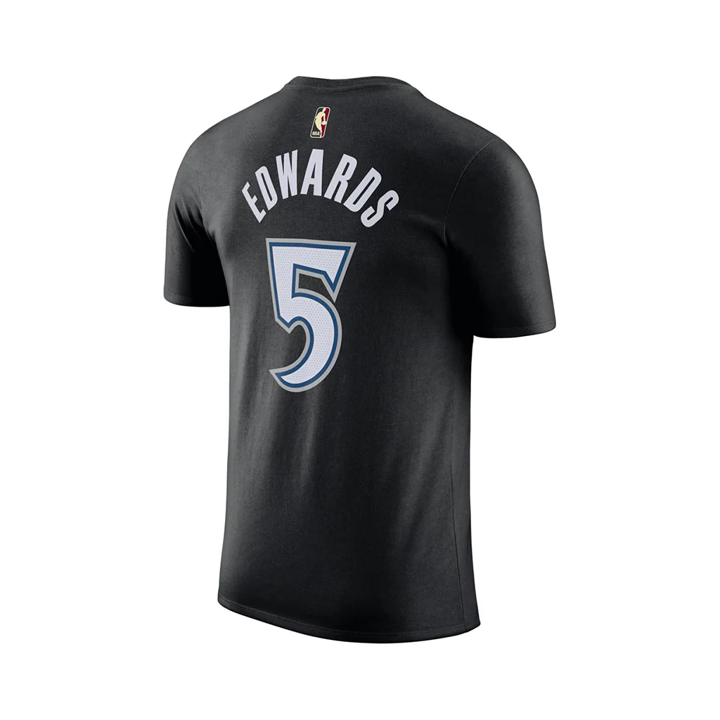 NBA Minnesota Timberwolves Anthony Edwards Youth Nike Hardwood Classics Name & Number T-Shirt - Black - Image 3
