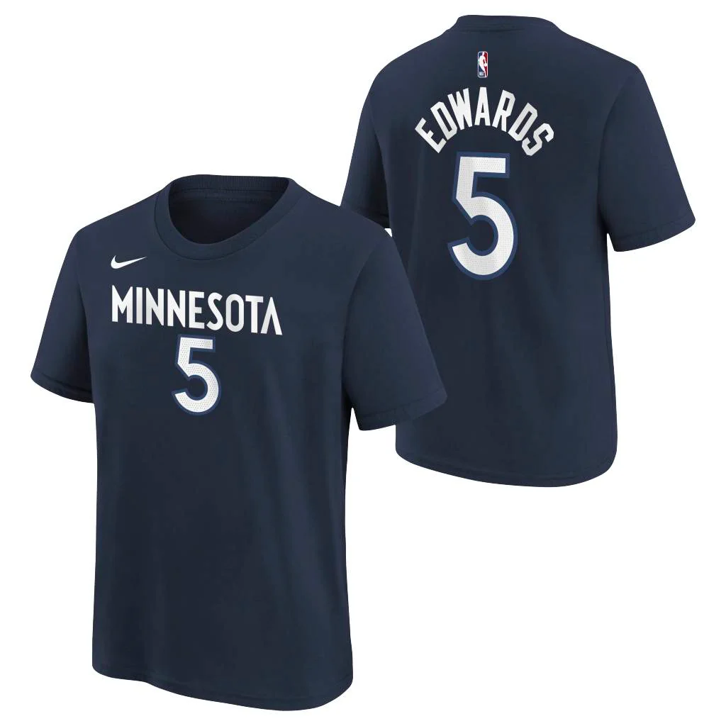 NBA Minnesota Timberwolves Anthony Edwards Youth Nike Icon Name & Number T-Shirt - Navy