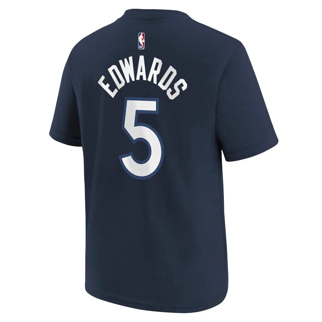 NBA Minnesota Timberwolves Anthony Edwards Youth Nike Icon Name & Number T-Shirt - Navy - Image 3