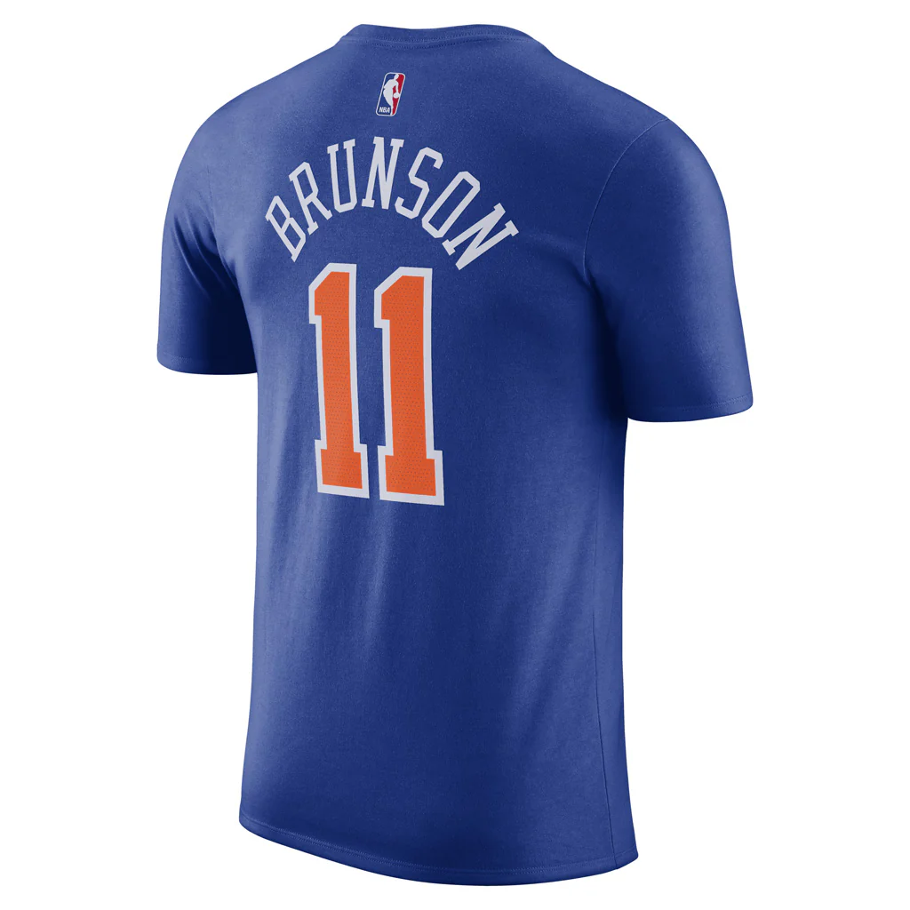 NBA New York Knicks Jalen Brunson Nike Icon Name & Number T-Shirt - Blue - Image 3