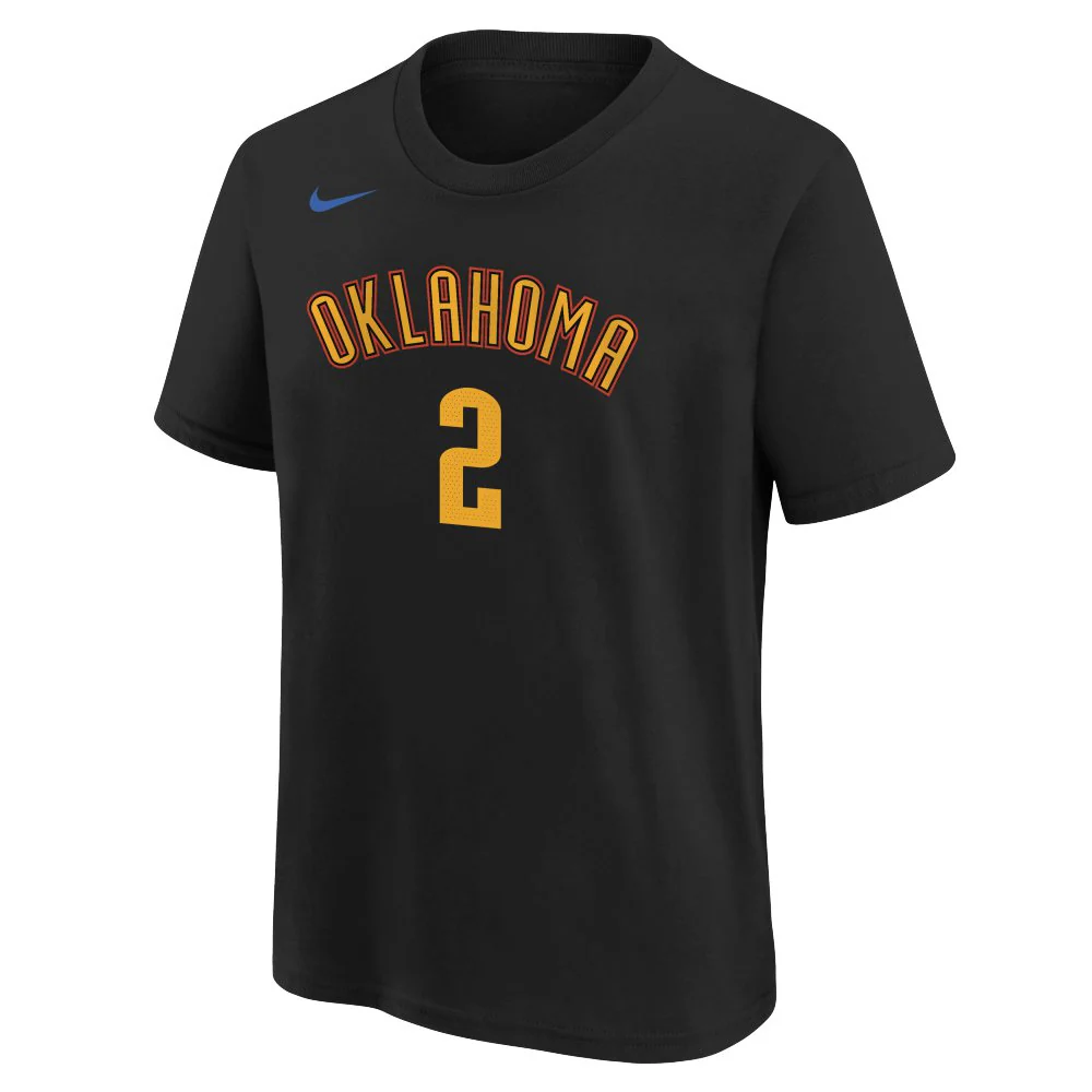 NBA Oklahoma City Thunder Shai Gilgeous-Alexander Youth Nike City Edition 2024/25 Name & Number T-Shirt - Black - Image 2