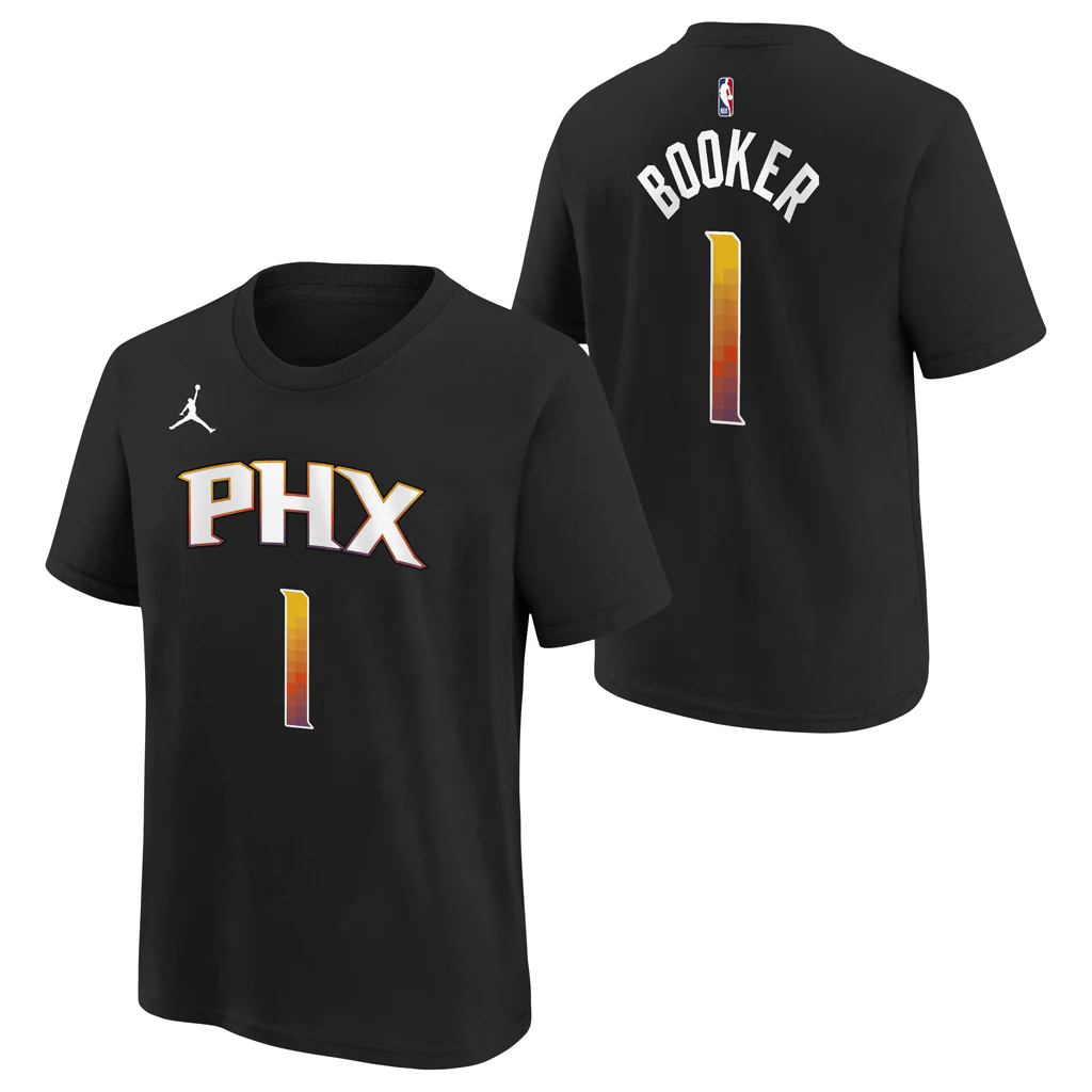NBA Phoenix Suns Devin Booker Kids Jordan Statement Edition Name & Number T-Shirt - Black