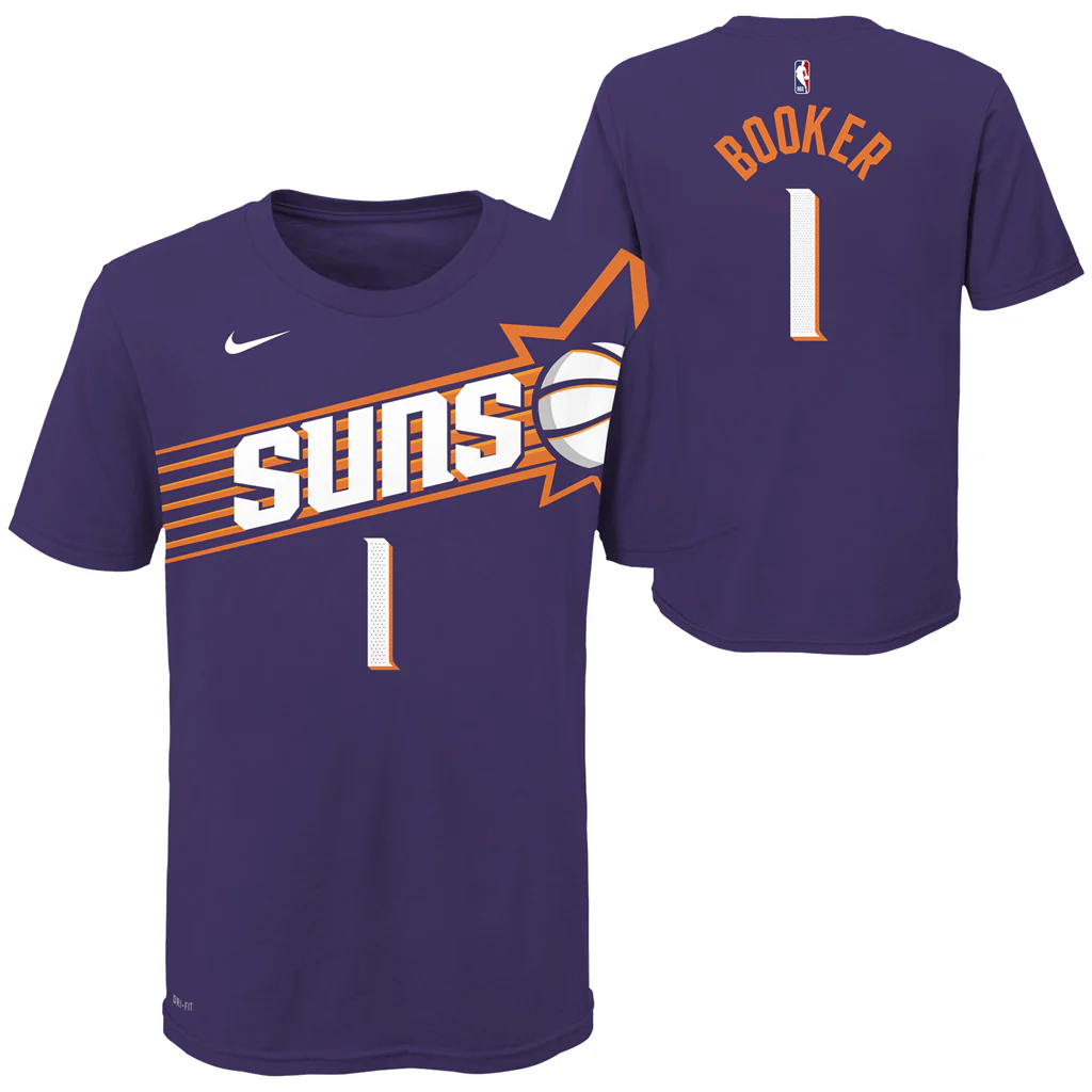 NBA Phoenix Suns Devin Booker Youth Nike Icon Name & Number T-Shirt - Purple