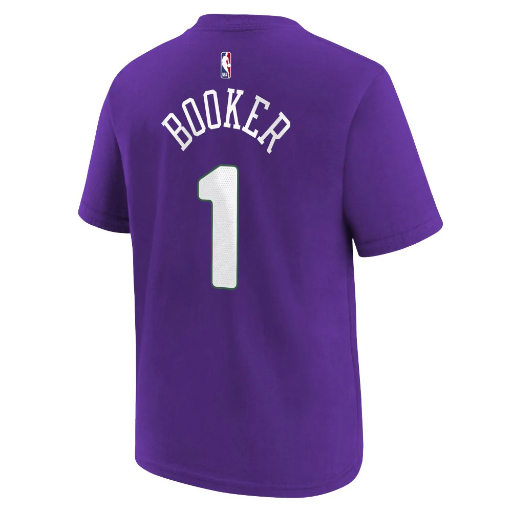 NBA Phoenix Suns Devin Booker Youth Nike City Edition 2024/25 Name & Number T-Shirt - Purple - Image 3