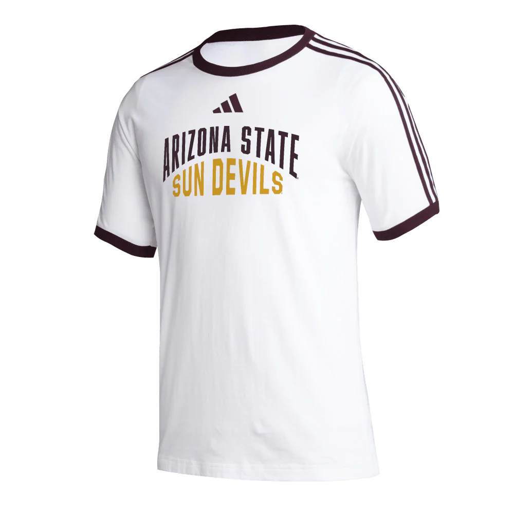 NCAA Arizona State Sun Devils adidas Cotton Fashion Ringer T-Shirt - White