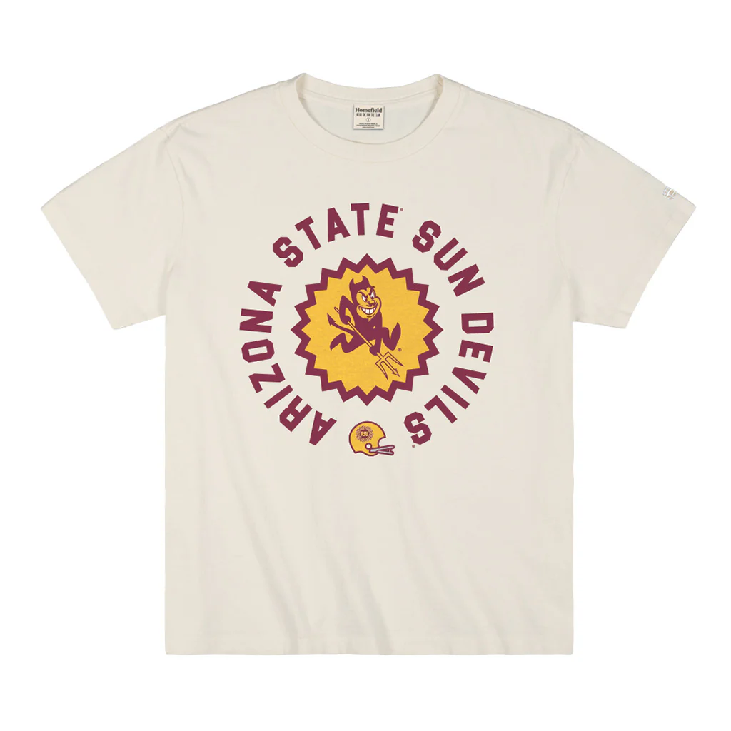 NCAA Arizona State Sun Devils Homefield Apparel Football Sunburst Logo Retro Heavyweight T-Shirt - Cream