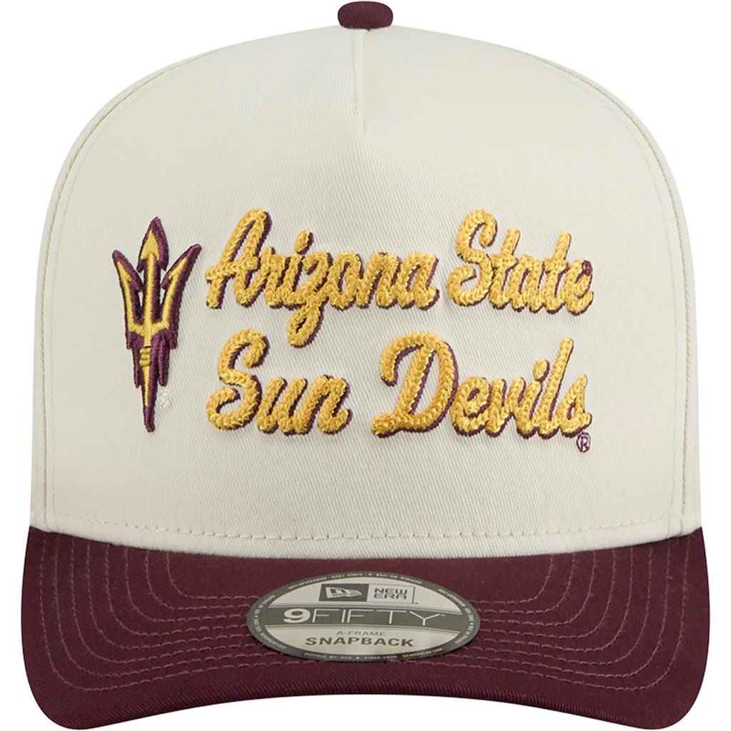 NCAA Arizona State Sun Devils New Era Chainstitch Two-Tone 9FIFTY A-Frame Snapback Hat - Cream - Image 3